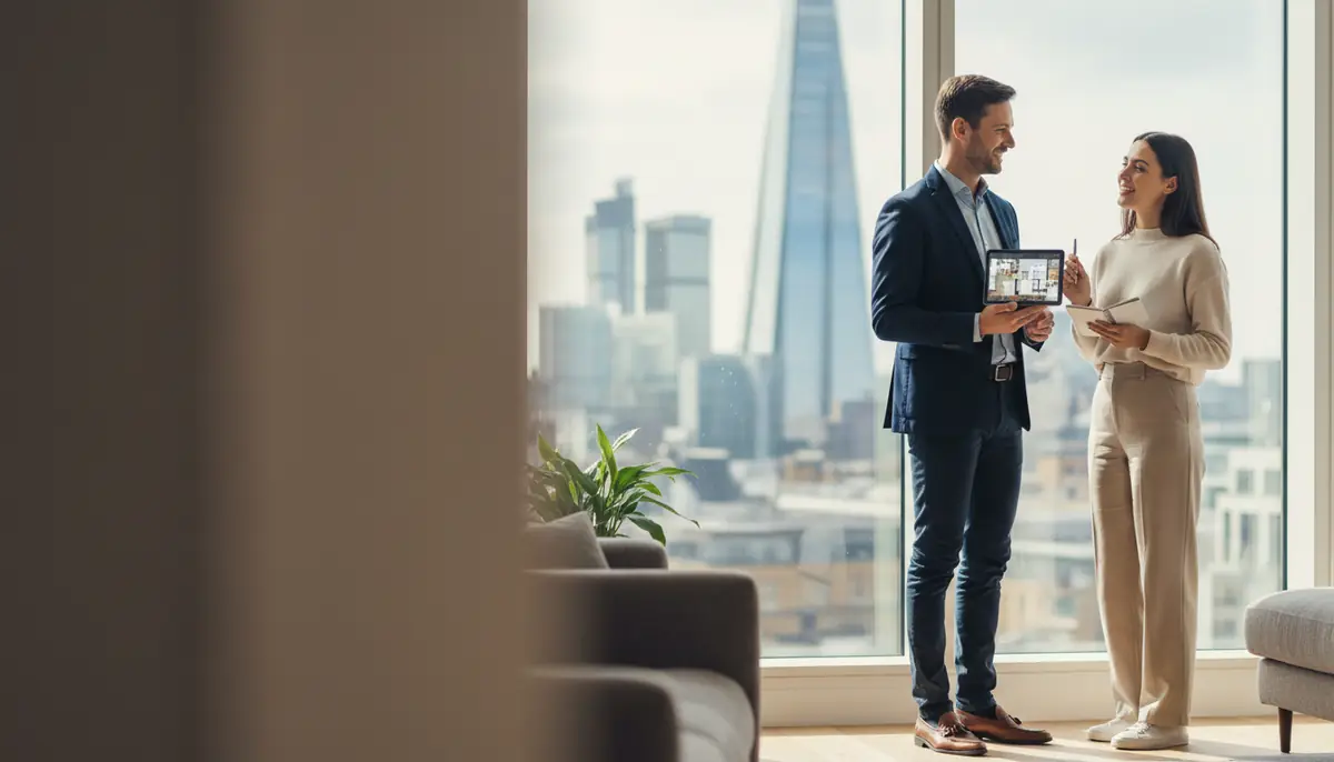 Procuro agent consulting with client in a Central London apartment